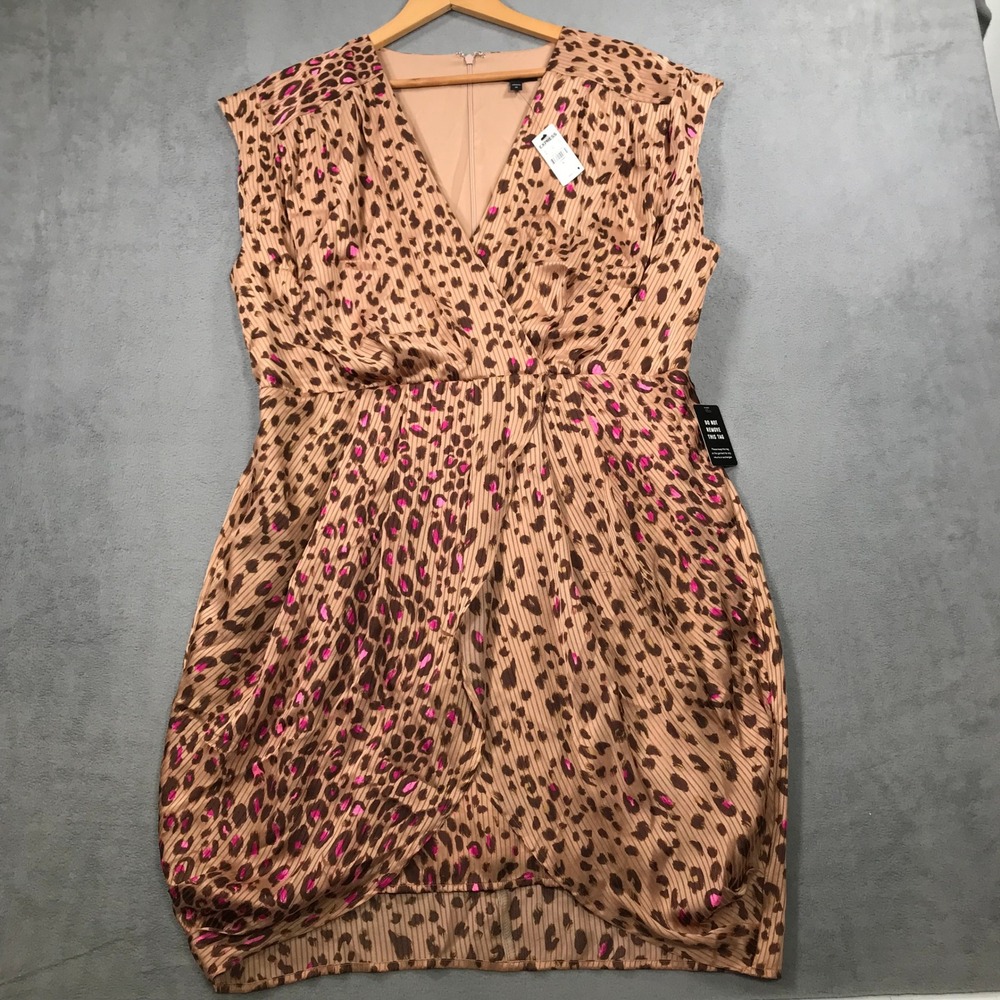 Express Wrap Dress Womens XL Pink Brown NWT Leopard Print Sleeveless V-Neck